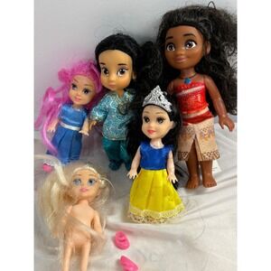Disney Princess Doll Lot Moana Jasmine Snow White Fashion Dolls Mini Figures 5pc
